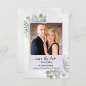 Rustic Eucalyptus & Lavender Paars Weduwfoto Save The Date (Voorkant / Achterkant)