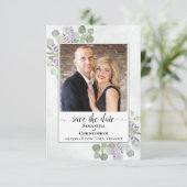 Rustic Eucalyptus & Lavender Photo Simple Wedding Save The Date (Staand voorkant)