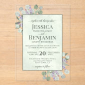 Rustic Eucalyptus & Lavender Stylish Text Wedding Acryl Uitnodigingen (Voorkant)