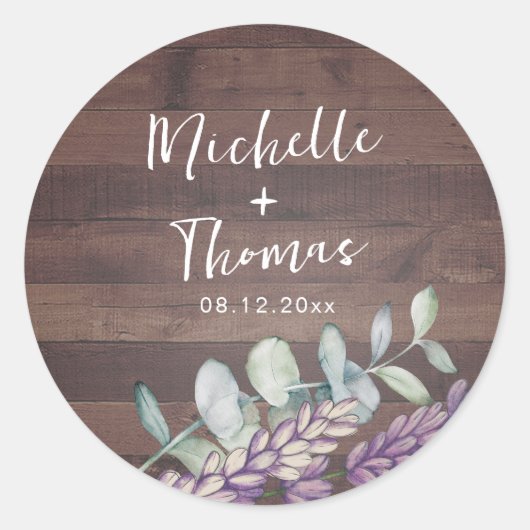 Rustic Eucalyptus & Lavender Wedding Ronde Sticker (Voorkant)