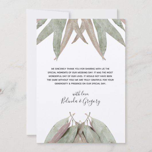 Rustic Eucalyptus Leaf Weddenschap Hartelijk dank Bedankkaart (Voorkant)