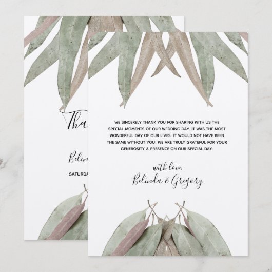 Rustic Eucalyptus Leaf Weddenschap Hartelijk dank Bedankkaart (Voorkant / Achterkant)