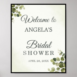 Rustic Eucalyptus Leaves Budget Bridal Shower Sing Poster