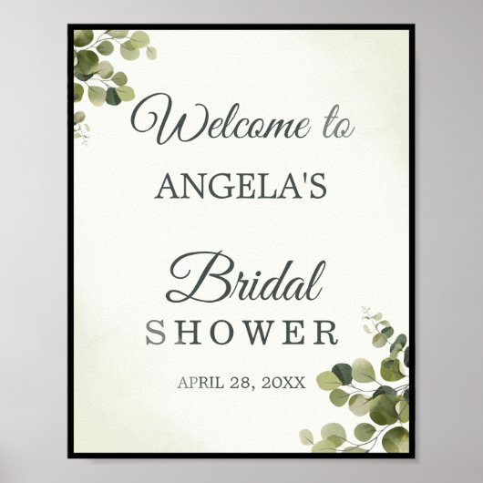Rustic Eucalyptus Leaves Budget Bridal Shower Sing Poster (Voorkant)