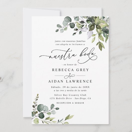 Rustic Eucalyptus Leaves Greenery Neustra Boda Kaart (Voorkant)