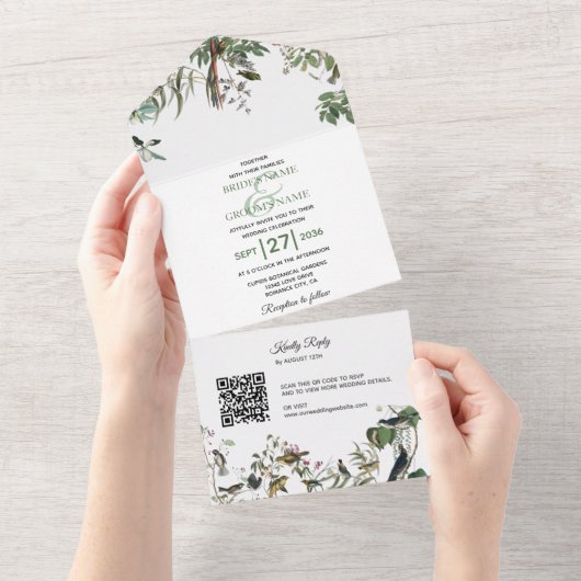 Rustic Eucalyptus Leaves  Greenery Wedding All In One Uitnodiging (Afscheurbaar)
