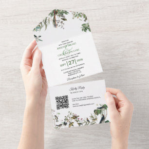 Rustic Eucalyptus Leaves  Greenery Wedding All In One Uitnodiging