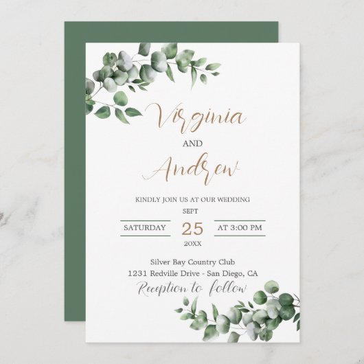 Rustic Eucalyptus Leaves Greenery Wedding Kaart (Voorkant / Achterkant)