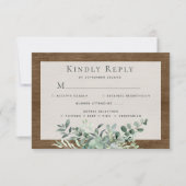 Rustic Eucalyptus Leaves Greenery Wood Weddenschap RSVP Kaartje (Voorkant)