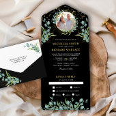 Rustic Eucalyptus Leaves Photo Black Wedding All In One Uitnodiging