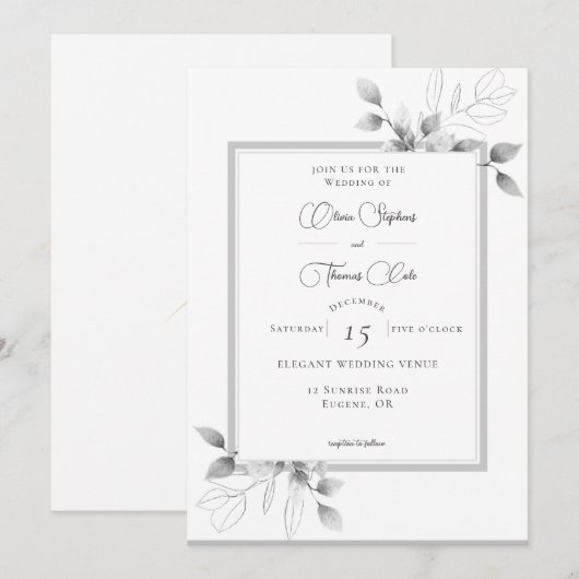 Rustic Eucalyptus Lijst Calligrafie Winter Weddens Kaart (Voorkant / Achterkant)