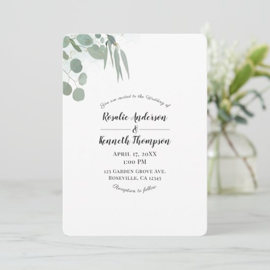 Rustic Eucalyptus Minimal Chic Greenery Wedding Kaart (Staand voorkant)