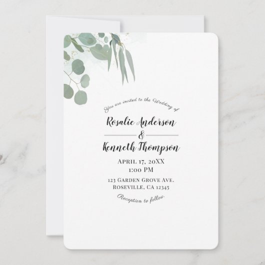 Rustic Eucalyptus Minimal Chic Greenery Wedding Kaart (Voorkant)