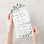 Rustic Eucalyptus Modern Wedding All In One Uitnodiging (Afscheurbaar)
