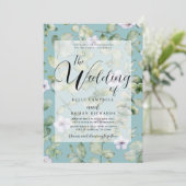 Rustic Eucalyptus Paars en Blauwgroen Floral Weddi Kaart (Staand voorkant)