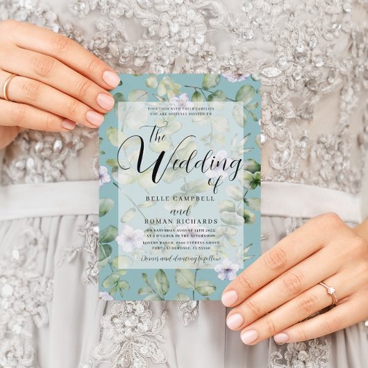 Rustic Eucalyptus Paars en Blauwgroen Floral Weddi Kaart