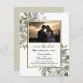Rustic Eucalyptus & Pine w/ White Weddenschap Save The Date (Voorkant / Achterkant)