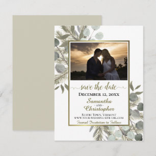 Rustic Eucalyptus & Pine w/ White Weddenschap Save The Date