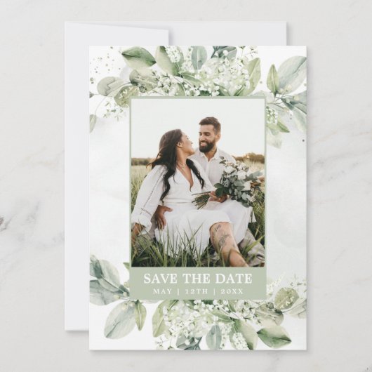 Rustic Eucalyptus Sage Green Foliage Foto Save The Date (Voorkant)