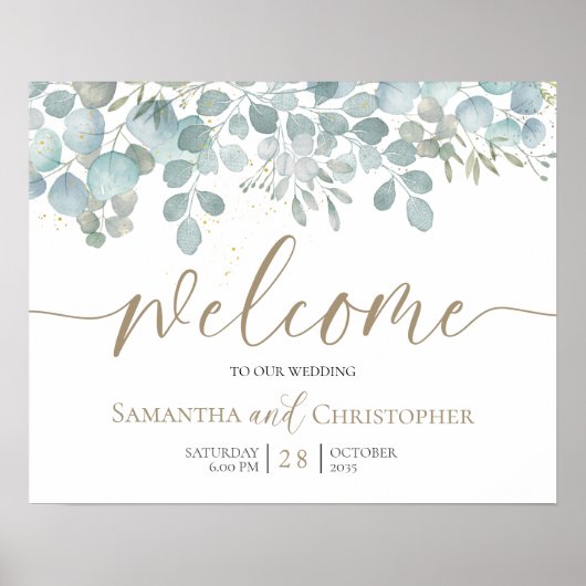 Rustic Eucalyptus Sage Green Gold Wedding Poster (Voorkant)