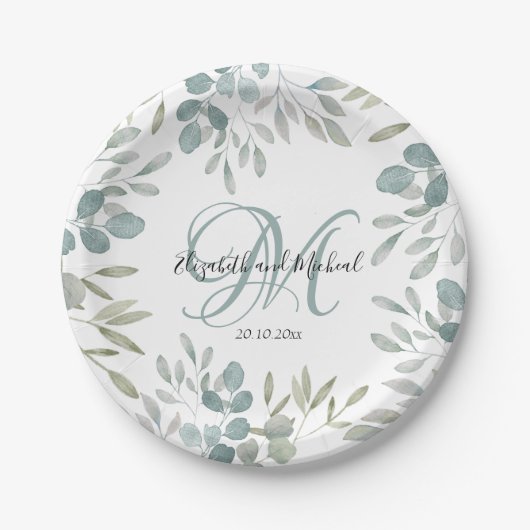 Rustic Eucalyptus Sage Green Waterverf Wedding Papieren Bordje (Voorkant)