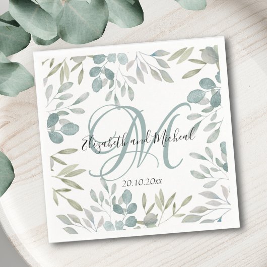 Rustic Eucalyptus Sage Green Waterverf Wedding Servet