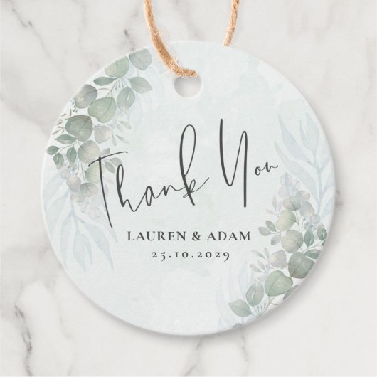 Rustic Eucalyptus Sage Green Wedding Bedankjes Labels (Voorkant)
