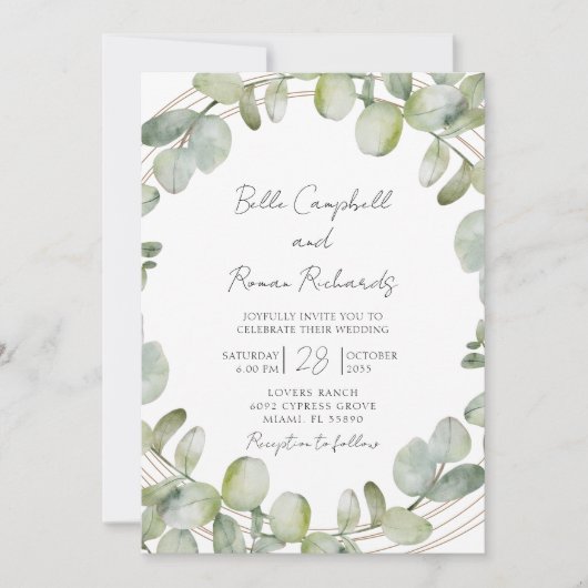 Rustic Eucalyptus Sage Green Wedding Invitation Kaart (Voorkant)