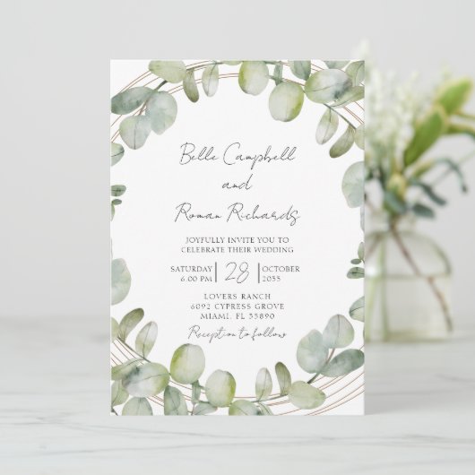 Rustic Eucalyptus Sage Green Wedding Invitation Kaart (Staand voorkant)
