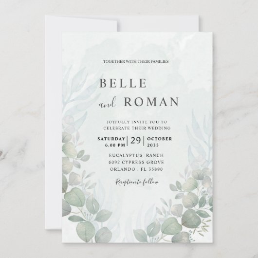 Rustic Eucalyptus Sage Green Wedding Invitation Kaart (Voorkant)