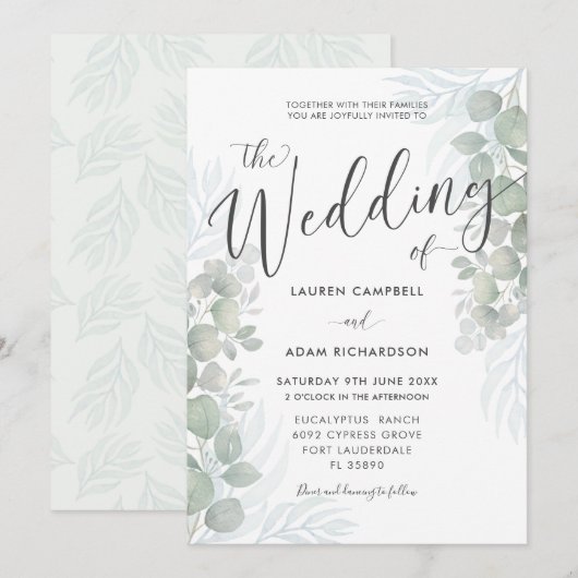 Rustic Eucalyptus Sage Green Wedding Invitation Kaart (Voorkant / Achterkant)