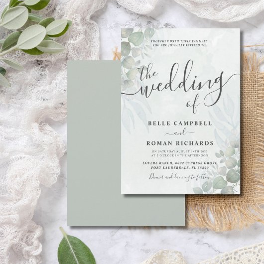 Rustic Eucalyptus Sage Green Wedding Invitation Kaart