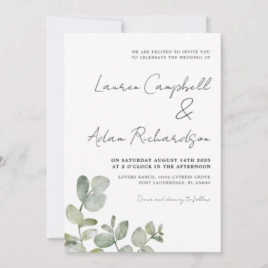 Rustic Eucalyptus Sage Green Wedding Kaart (Voorkant)