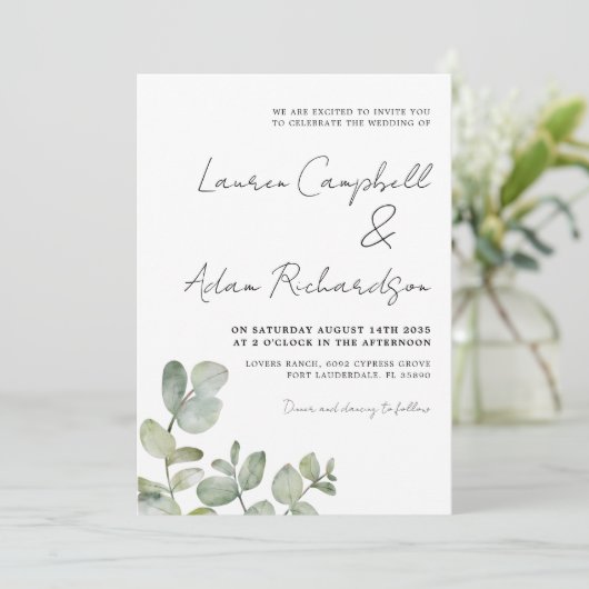 Rustic Eucalyptus Sage Green Wedding Kaart (Staand voorkant)