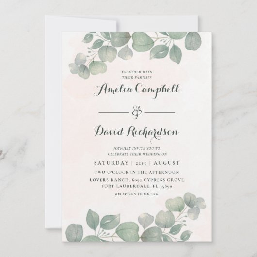 Rustic Eucalyptus Sage Green Wedding Kaart (Voorkant)