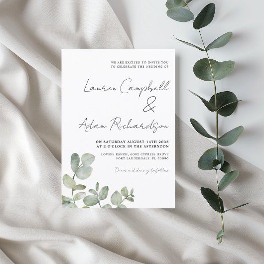 Rustic Eucalyptus Sage Green Wedding Kaart