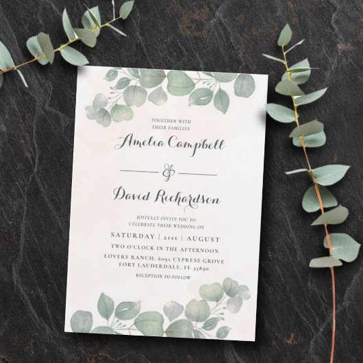 Rustic Eucalyptus Sage Green Wedding Kaart
