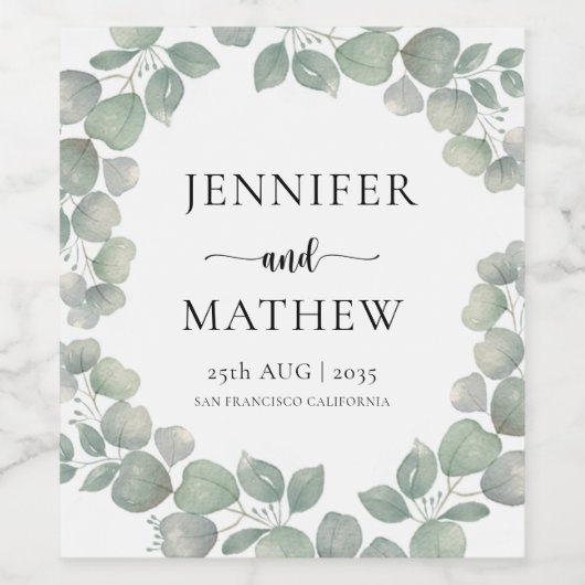 Rustic Eucalyptus Sage Green Wedding Wijn Etiket (Enkel label)