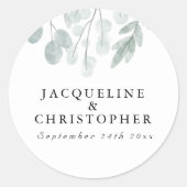 Rustic Eucalyptus Simple Floral Waterverf Wedding Ronde Sticker (Voorkant)