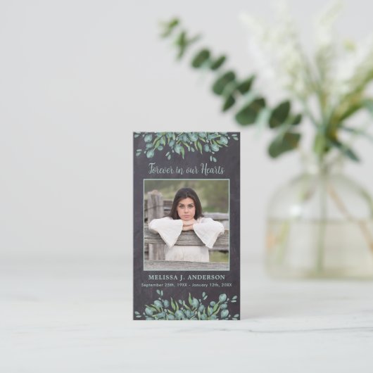 Rustic Eucalyptus Slate Memorial Prayer Kaart Contactkaartje (Staand voorkant)
