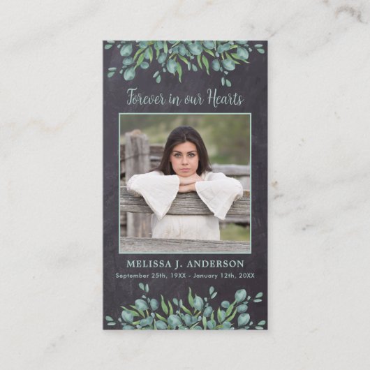 Rustic Eucalyptus Slate Memorial Prayer Kaart Contactkaartje (Voorkant)