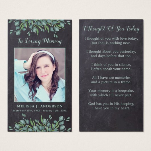 Rustic Eucalyptus Sympathie Funeral Prayer Kaart (Voorkant /achterkant)