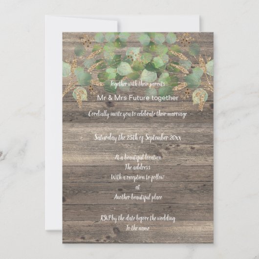 RUSTIC EUCALYPTUS TIMBER WEDDING INVITATION KAART (Voorkant)