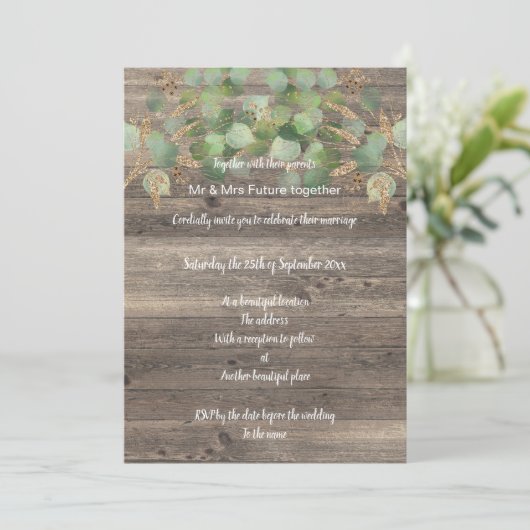 RUSTIC EUCALYPTUS TIMBER WEDDING INVITATION KAART (Staand voorkant)