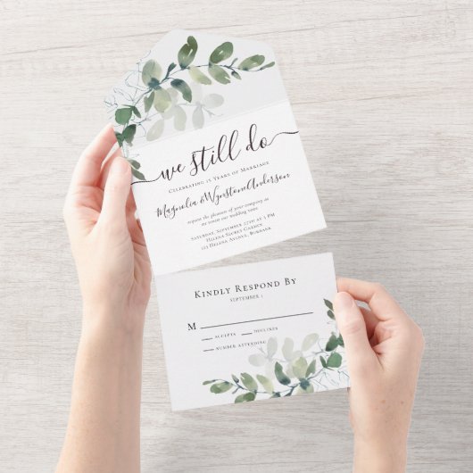 Rustic Eucalyptus Vow Renewal All In One Uitnodiging (Afscheurbaar)