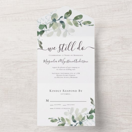 Rustic Eucalyptus Vow - vernieuwing allemaal in éé All In One Uitnodiging (Binnen)