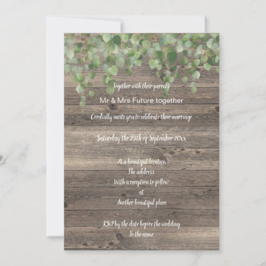 RUSTIC EUCALYPTUS WATERFALL WEDDING INVITATION KAART (Voorkant)