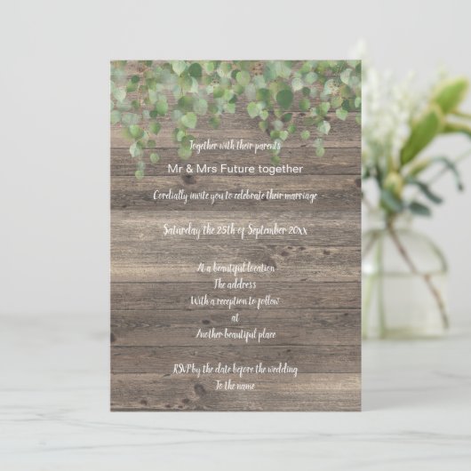 RUSTIC EUCALYPTUS WATERFALL WEDDING INVITATION KAART (Staand voorkant)