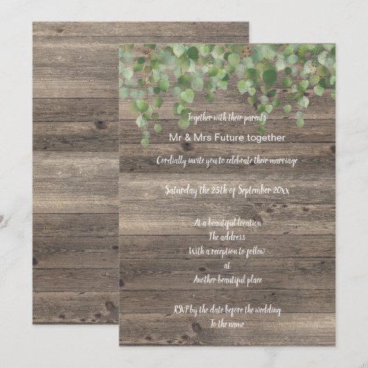 RUSTIC EUCALYPTUS WATERFALL WEDDING INVITATION KAART (Voorkant / Achterkant)
