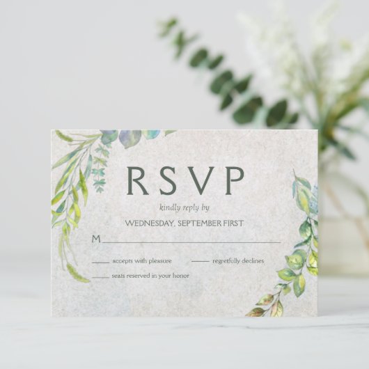 Rustic Eucalyptus Waterverf Greenery Wedding RSVP (Staand voorkant)